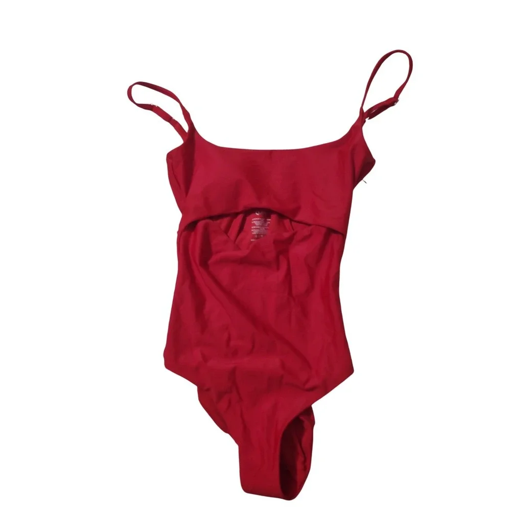 Quince Italian Cut-Out One-Piece Swimsuit Cherry Red Size S NWT